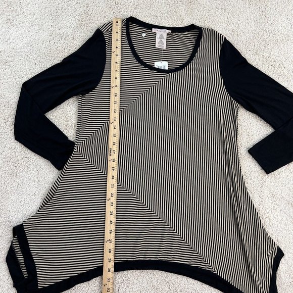 Philosophy Tunic Top Womens XXL Long Sleeve Scoop Neck Black Tan Striped NWT - Picture 8 of 16